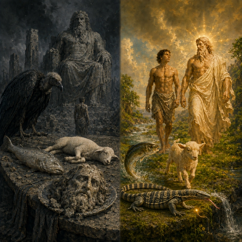 Imagen simbólica del artículo «Vultures and lizards.», en la categoría Dios y hombre.